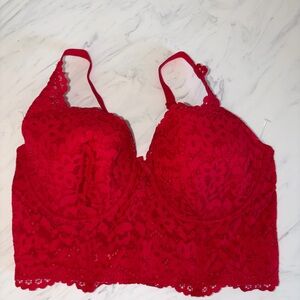 Victoria’s Secret body lined demi red longline underwire 36 dd bra lace